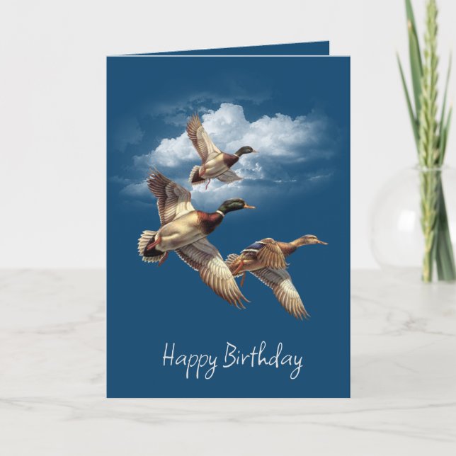 Birthday Mallard Ducks With Clouds Card (Front)