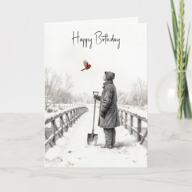 Birthday Man Watching a Cardinal Card (Front)