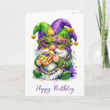 Birthday Mardi Gras Gnome Eating King Cake