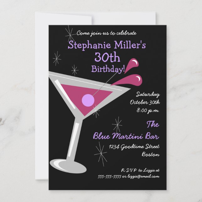 Birthday Martini Cocktail Invitation (Front)