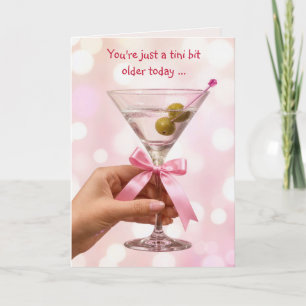 Birthday Martini Cocktail with Pink Satin Bow Card