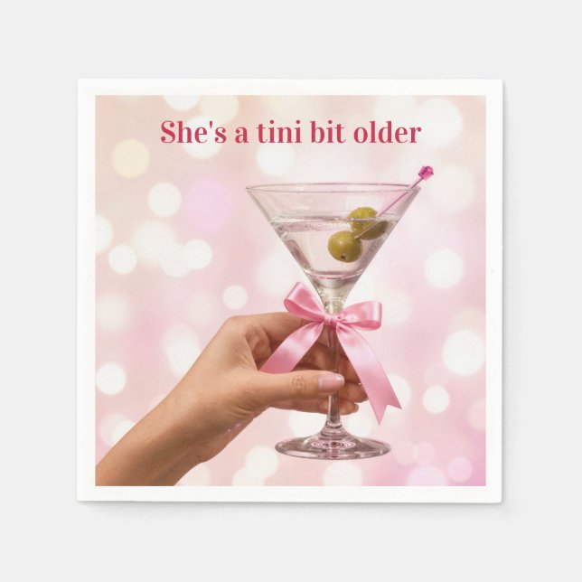 Birthday Martini Cocktail with Pink Satin Bow Napkin (Front)