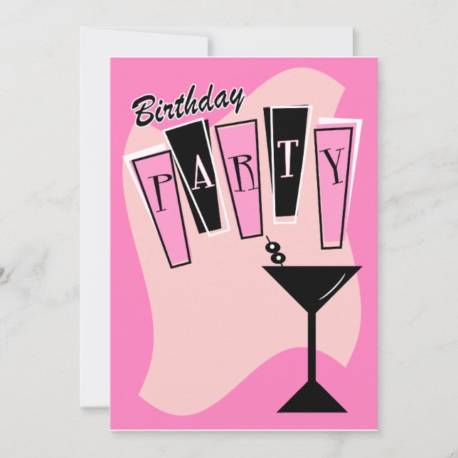 Birthday Martini Pink Invitation (Front)