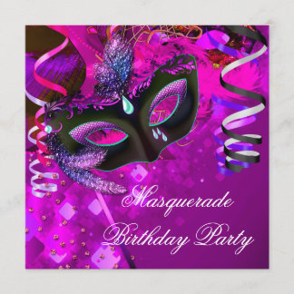 Birthday Masquerade Party Mask Purple Pink Invitation