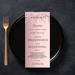 Birthday Menu blush pink glitter drips monogram<br><div class="desc">Birthday party menu card.  Personalize and add a name,  age,  date and the menu. Bush pink faux metallic looking background,  decorated with faux glitter drips.  Black colored letters.</div>