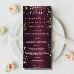 Birthday Menu burgundy rose gold glitter dust<br><div class="desc">Birthday party menu card.  Personalise and add a name,  age,  date and the menu. A chic burgundy faux metallic looking background,  decorated with rose gold faux glitter dust. 
This menu card is also available in our store with a photo on the back and space for fun facts/quiz.</div>