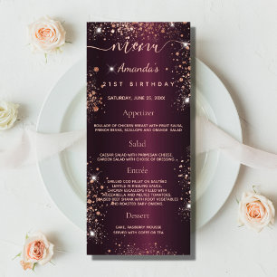 Birthday Menu burgundy rose gold glitter dust