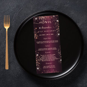 Birthday Menu burgundy rose gold photo fun facts
