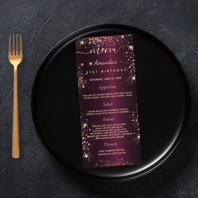 Birthday Menu burgundy rose gold photo fun facts (Creator Uploaded)