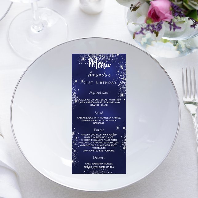 Birthday Menu navy blue silver sparkles (Creator Uploaded)