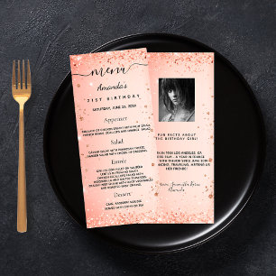 Birthday Menu orange glitter photo fun facts