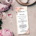 Birthday menu pampas grass rose gold floral marble<br><div class="desc">An elegant bohemian boho style birthday menu card.  Personalise and add your name,  date and the celebration menu. Arch frame and golden marble print as background. Decorated with blush pink florals and pampas grass.</div>