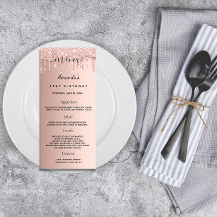 Birthday Menu rose gold glitter drips dinner