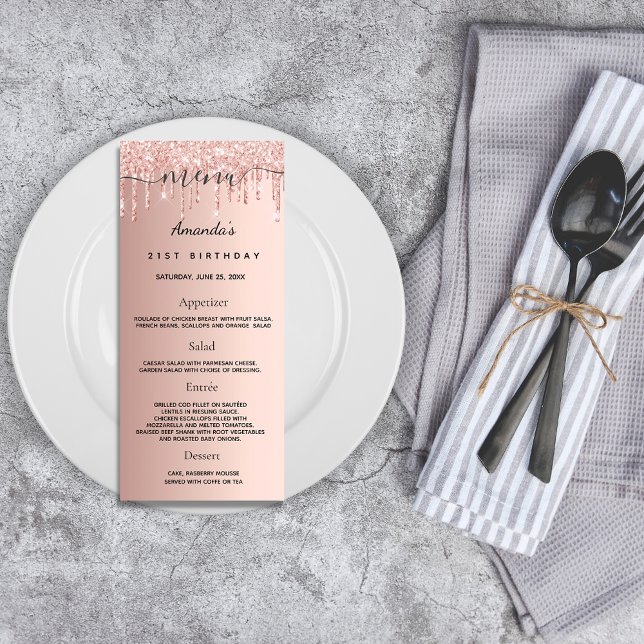 Birthday Menu rose gold glitter drips dinner (Creator Uploaded)