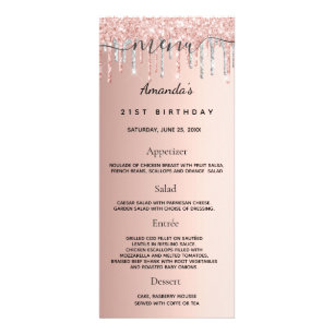 Birthday Menu rose gold glitter silver fun facts