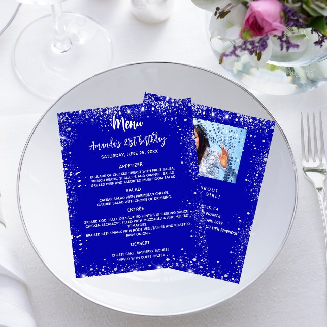Birthday menu royal blue glitter fun facts photo (Creator Uploaded)