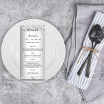 Birthday Menu silver glitter sparkles elegant<br><div class="desc">Birthday party menu card.  Personalise and add a name,  age,  date and the menu. Faux silver looking background,  decorted with faux glitter sparkles.  Black coloured letters.</div>