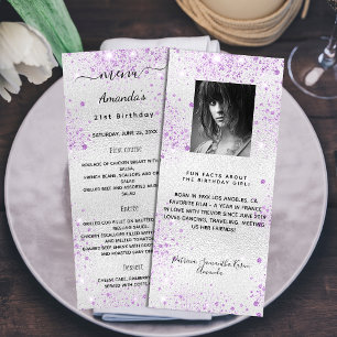 Birthday Menu silver purple photo fun facts