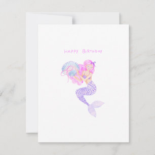 Birthday mermaid with pink hair  card