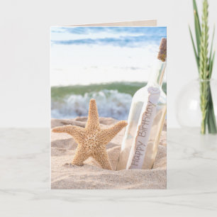 Birthday Message in a Bottle with starfish Card
