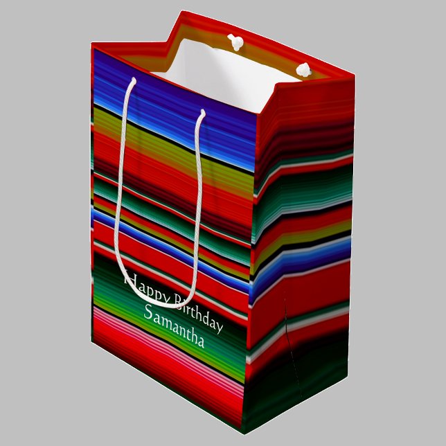 Birthday Mexican Serape Blanket Colourful Stripes Medium Gift Bag (Creator Uploaded)
