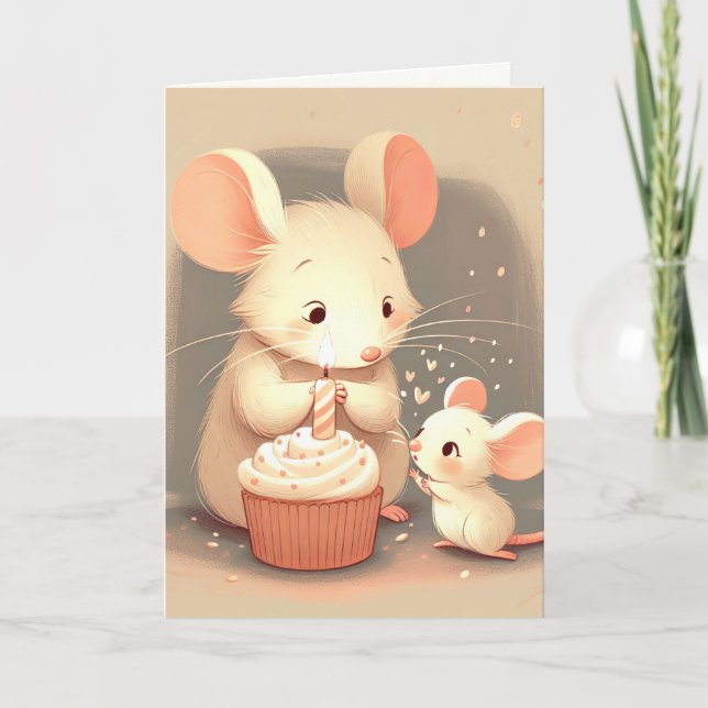 Birthday Mice With Cupcake Card (Front)