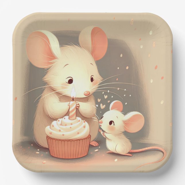 Birthday Mice With Cupcake Paper Plate (Front)