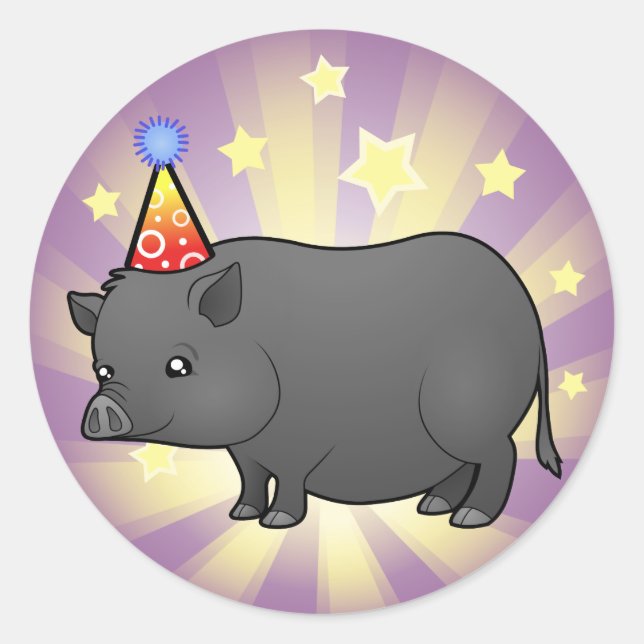 Birthday Miniature Pig Classic Round Sticker (Front)