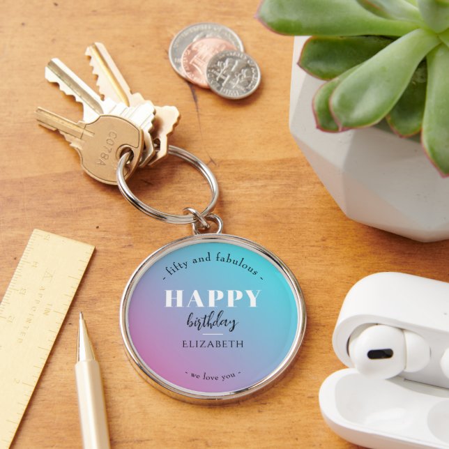 Birthday Minimalist design in pastel colours Key Ring (Desk)