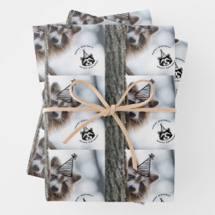 Birthday Mischief: Adorable Racoon Celebration Wrapping Paper Sheet