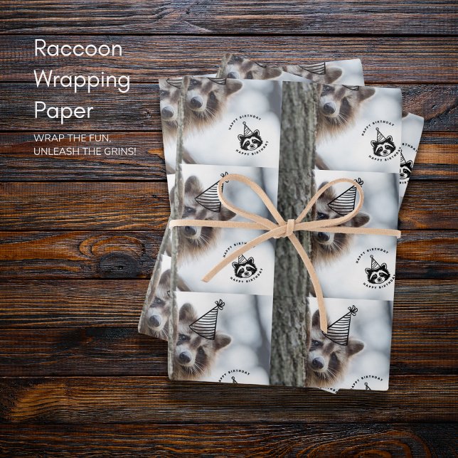 Birthday Mischief: Adorable Racoon Celebration Wrapping Paper Sheet (Birthday Mischief: Adorable Raccoon Celebration Wrapping Paper Sheets)