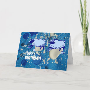 Birthday Mixed Media Blue Sheep Card