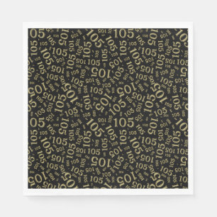 Birthday Modern 105 Number Pattern Black/Gold Napkin