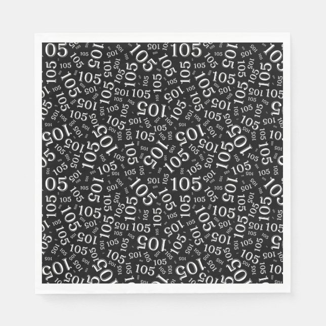 Birthday Modern 105 Number Pattern Black/White Napkin (Front)