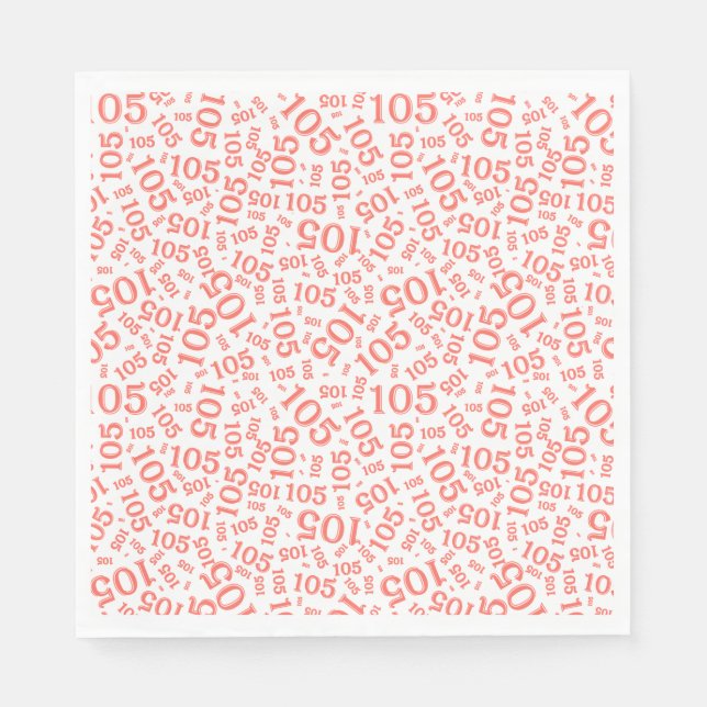 Birthday Modern 105 Number Pattern Coral/White Napkin (Front)