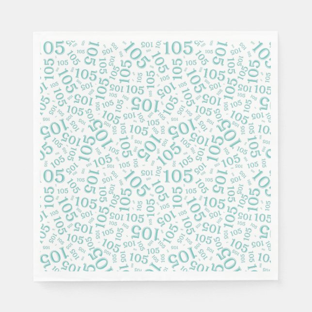 Birthday Modern 105 Number Pattern Teal/White Napkin (Front)