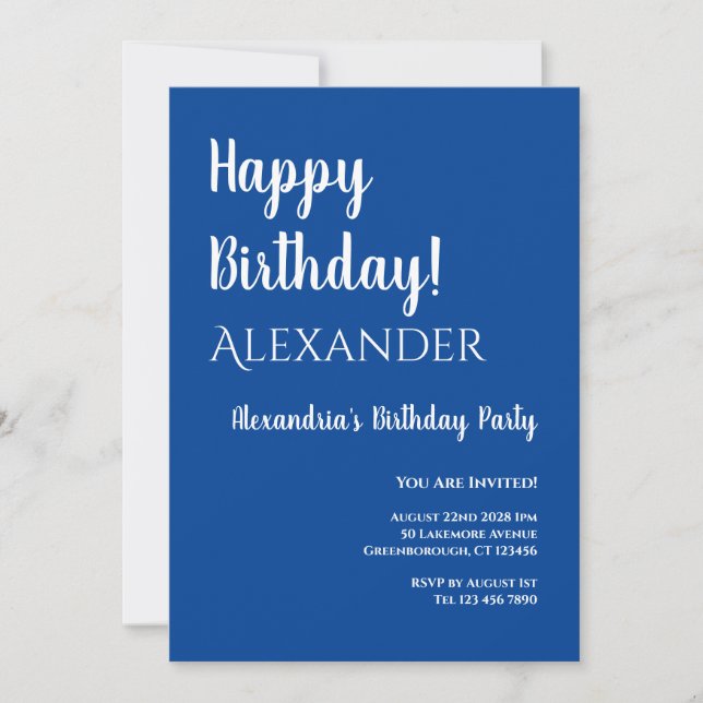 Birthday Modern Blue Happy Birthday Invitation (Front)