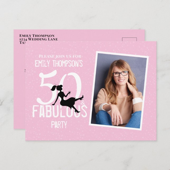 Birthday Modern Fifty and Fabulous Photo Cocktails Postcard (Front/Back)