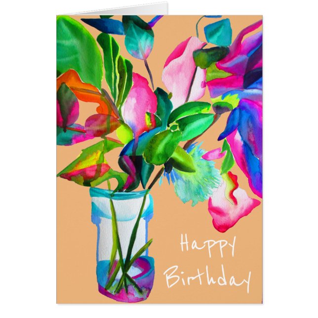 Birthday modern floral colourful watercolor flower (Front)