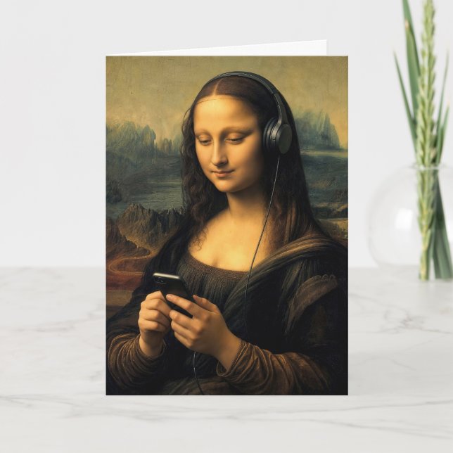 Birthday Modern Mona Lisa with Smartphone Card (Front)
