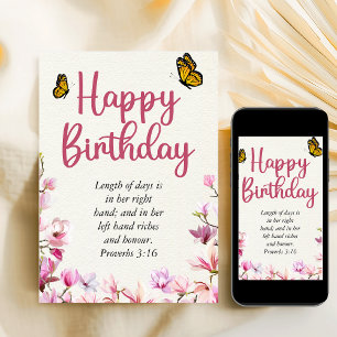 Birthday Mom Pink Floral Scriptural Text  Card