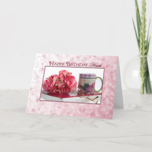 Birthday - MOM - Pink Roses/Book/Mug Card