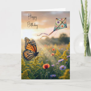 Birthday Monarch Butterfly Flying a Kite Card