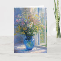 Birthday Monet Wildflower Bouquet in Blue Vase