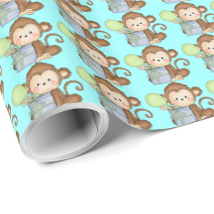 Birthday Monkey Cartoon wrapping paper