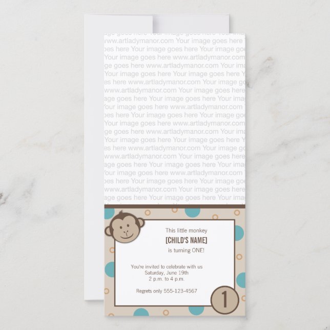 Birthday Monkey Photo Card Invitation (Front)