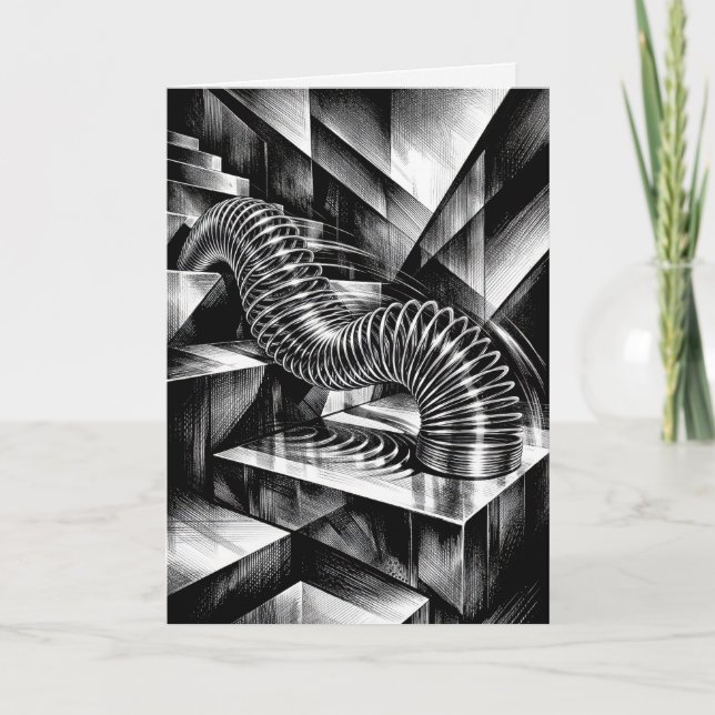 Birthday Monochrome Slinky on Chrome Steps Card (Front)