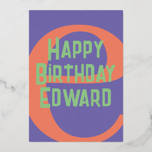 birthday monogram intial modern purple coral green