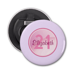 Birthday Monogram - Name and Age on a Pink Circle Bottle Opener