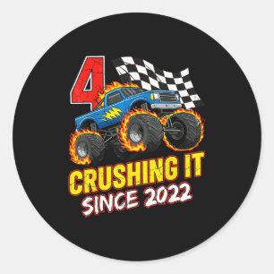 Birthday Monster Truck 4 Year Old Boys 4th Party B Classic Round Sticker